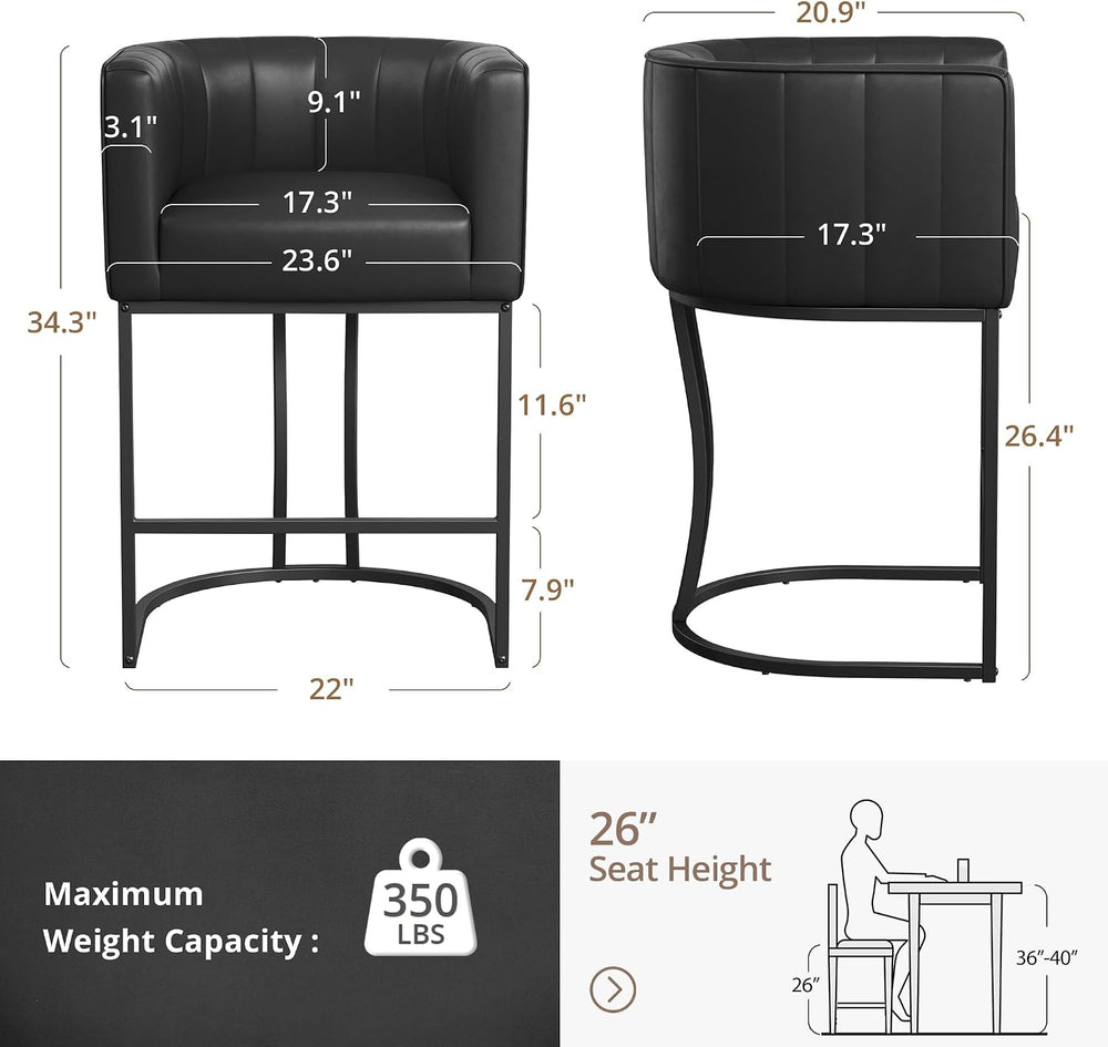 LUE BONA 26.4" H Counter Height Bar Stools Set of 2, Modern Barrel Count...