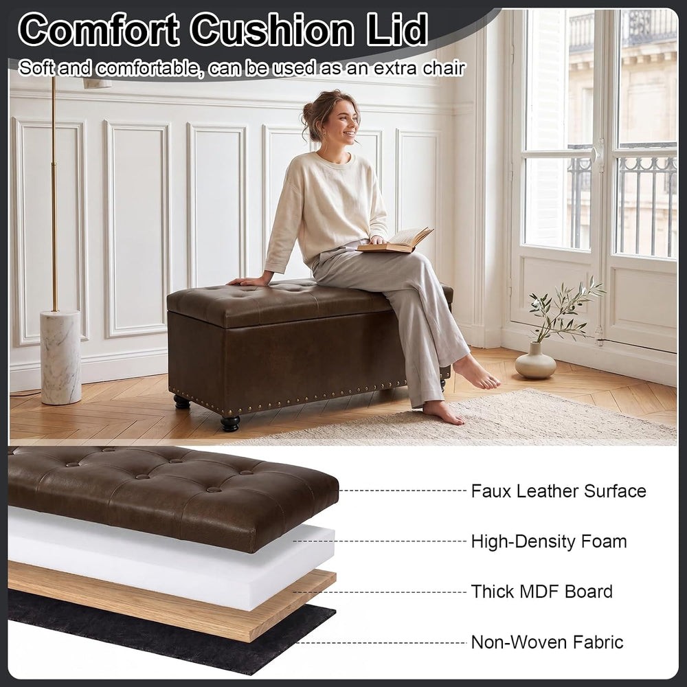 Asense Storage Ottoman Bench, Faux Leather Ottoman with Storage for Living Ro...