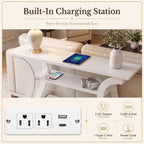 SUPER DEAL 47 in Wood Console Table with Charging Station, 3 Tier Narrow Entryway Table with Curved Frame and 2 Open Storage Shelves Accent Sofa Table for Hallway Living Room Bedroom, White