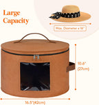 Lifewit Round Cowboy Hat Box for 7 Caps, Large Felt Hat Organizer Bag for Men & Women Storage, Baseball Cap Container with Dustproof Lid for Travel, Foldable 16.5" D x 10.6" H Carrier, 2 Pack, Brown