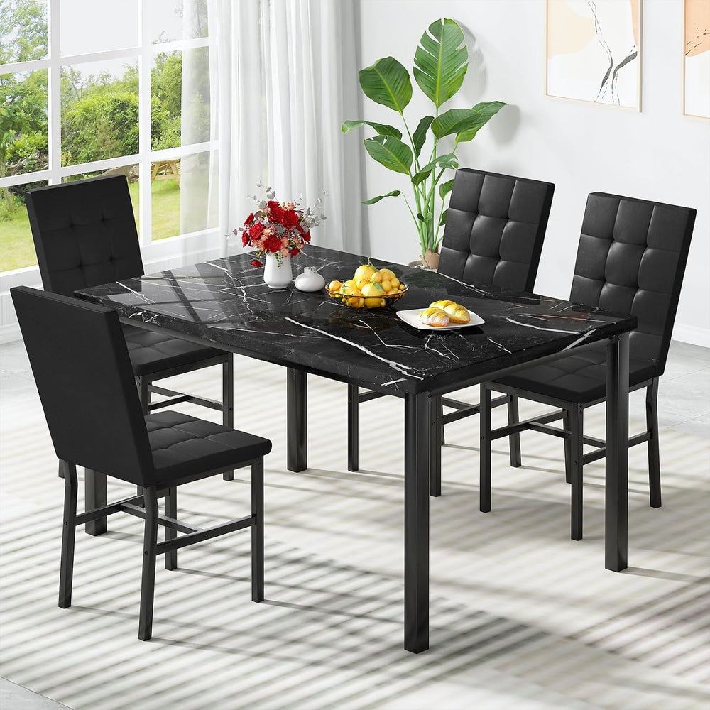 Hooseng Kitchen Table Set 5 Piece Dining Room Table Set Marble Dining Table 4...