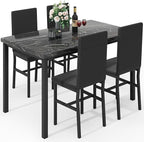 Hooseng Dining Table Set for 4, Modern Faux Marble Kitchen Table with 4 PU Leather Chairs, 5 Piece Dining Room Sets for Dinette, Breakfast Nook, Black