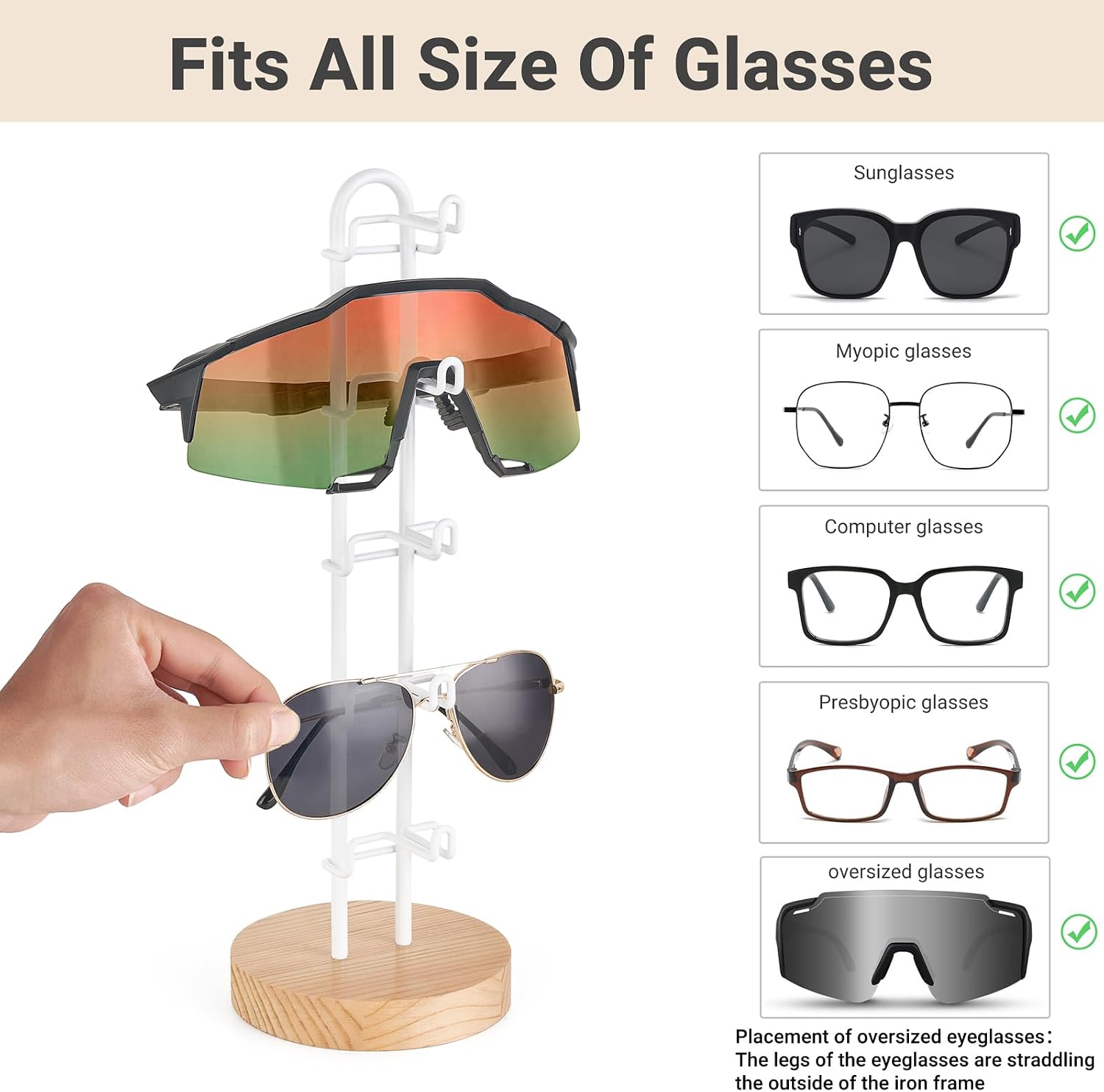 Mkono Sunglass Holder Organizer, Metal Glasses Stand Display Storage 1 Pack | Space-Saving, Holds 5 Eyewear Pairs, Easy Access, Easy to Assemble, for Table Desk Countertop Dresser Bedroom Room Decor