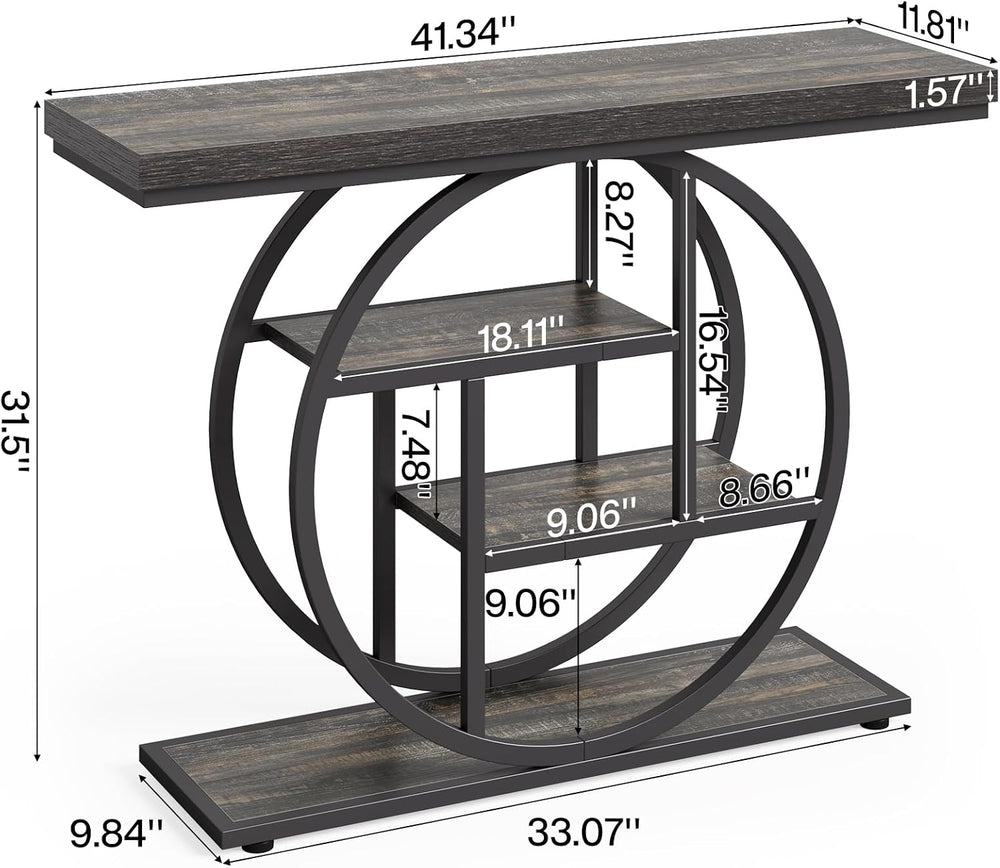 LITTLE TREE Console Table, 4-Tier Entryway Table, 41.3-Inch Industrial Sofa T...