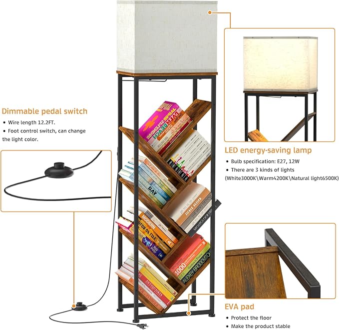 Tree Bookshelf with Light - 8 Tier Floor Standing Tree Bookshelf for Hardcove...