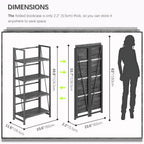 4NM No Assembly Folding Bookshelf Storage Shelves 4 Tiers Vintage Bookcase Standing Racks Study Organizer Home Office (Gray Black)
