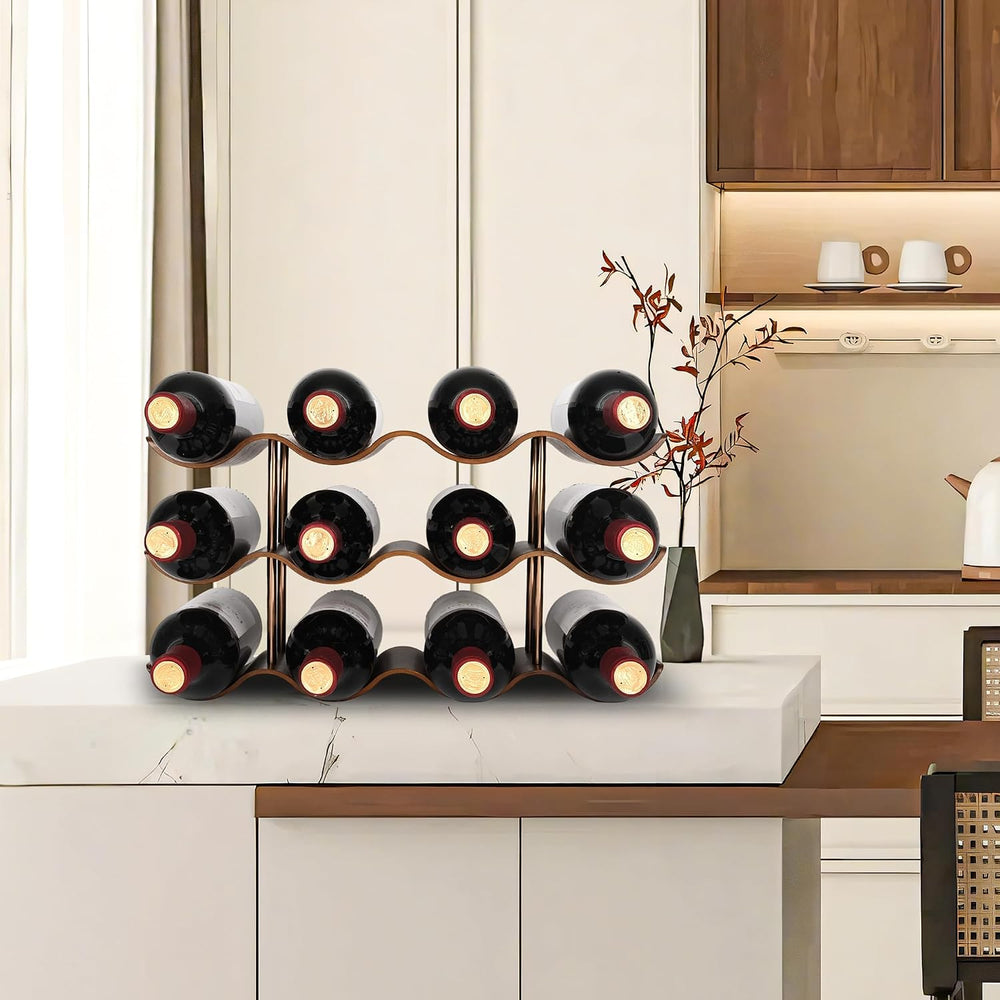 Countertop Wine Rack - 12 Bottle Freestanding Wine Bottle Holder Stand - 3 Ti...