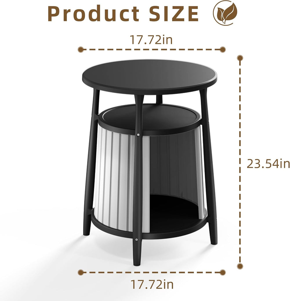 ROJIK End Table with Storage, Round Side Table for Indoor Outdoor Use, All-We...