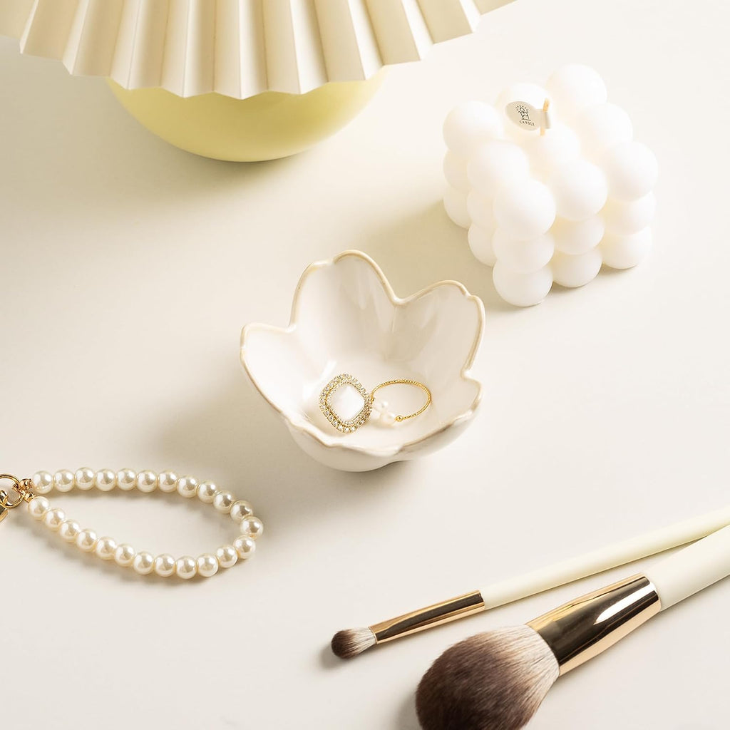 Flower Ring Holder Dish, Ceramic Jewelry Tray, Small Trinket Dish | Jewelry plate bowl works as a cute ring holder dish, adding aesthetic room decor and Christmas birthday gifts for women.