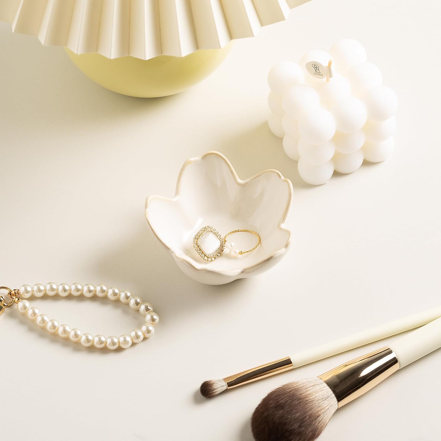 Flower Ring Holder Dish, Ceramic Jewelry Tray, Small Trinket Dish | Jewelry plate bowl works as a cute ring holder dish, adding aesthetic room decor and Christmas birthday gifts for women.