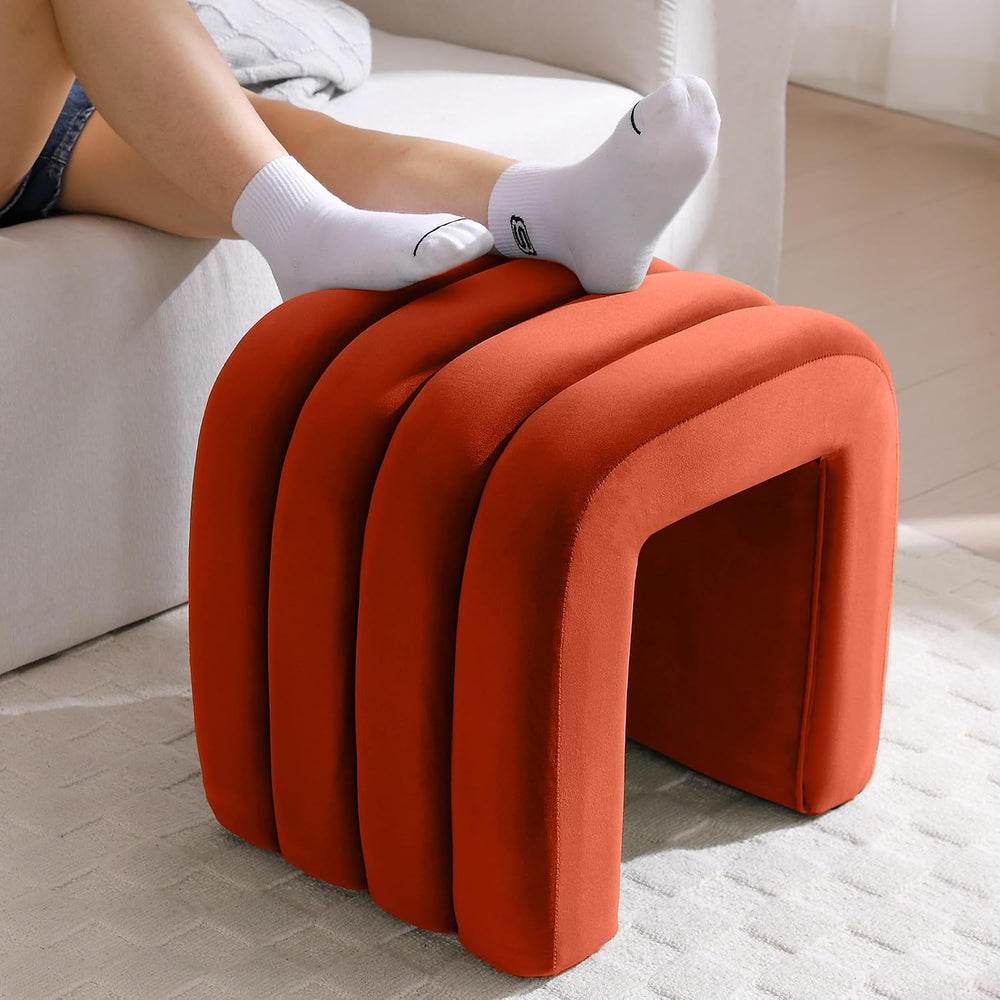 Flouki Velvet Ottoman Stools, Multifunctional Arch Ottomans, Makeup Vanity St...