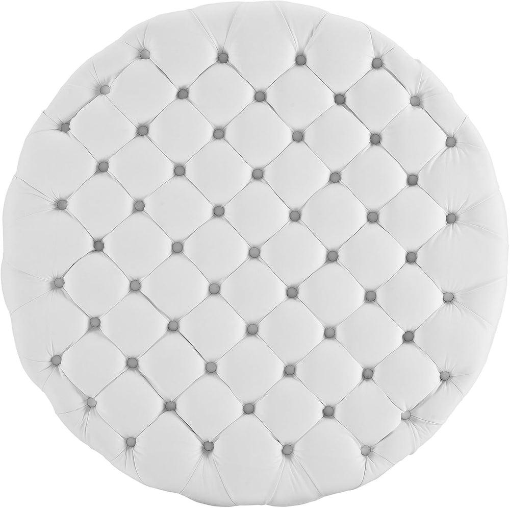 Modway Amour Faux Leather Button-Tufted Round Ottoman in White