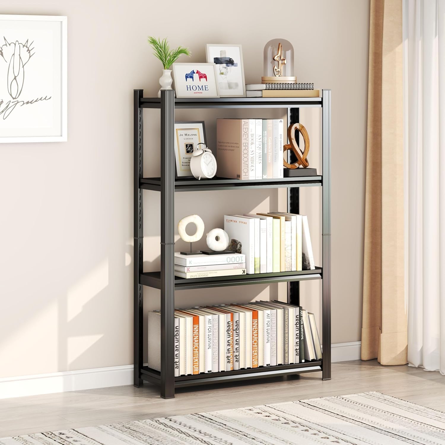 Storage Shelves, Garage Metal Shelving Unit, Adjustable, Double-Layer Column with Reinforced Ribs, Heavy-Duty, Capable of Bearing 2400 lbs, Suitable for Garage, Warehouse, Kitchen Storage