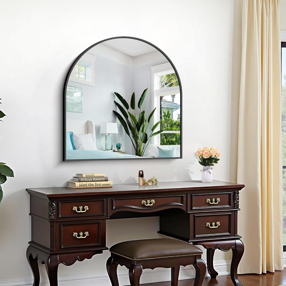 CIRCUMI Arched Wall Mirror, 30"x30" Black Arched Mirror for Entrywa...