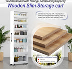 7-Tier Slim Storage Cart, Wooden Rolling Pantry Cabinet with Wheels, Narrow Shelf Organizer for Kitchen, Bakers Rack, Dining Room, Closet, Small Spaces Light Walnut 73.2''H*5.9''W*23.6''D