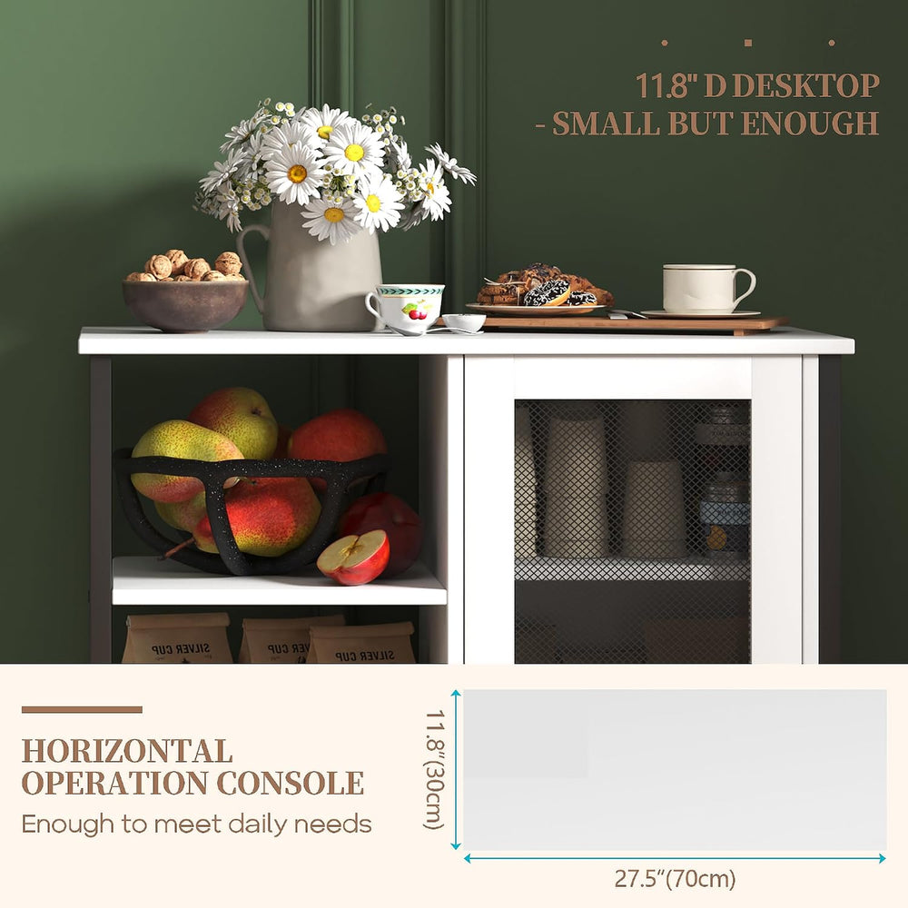 LVSOMT Coffee Bar Cabinet with Adjustable Shelves and Door, Rustic White | 27...