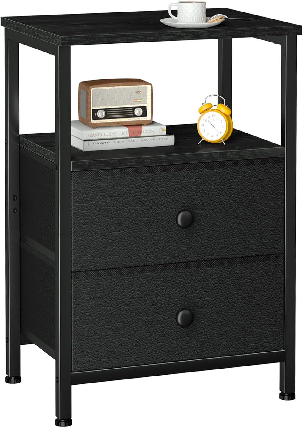 LOAKEKEL Night Stand, Black Nightstands with 2 Fabric Drawers for Bedroom | S...