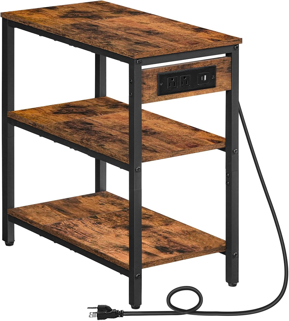 HOOBRO End Table with Charging Station, Side Table with 3 Tier Storage Shelf,...