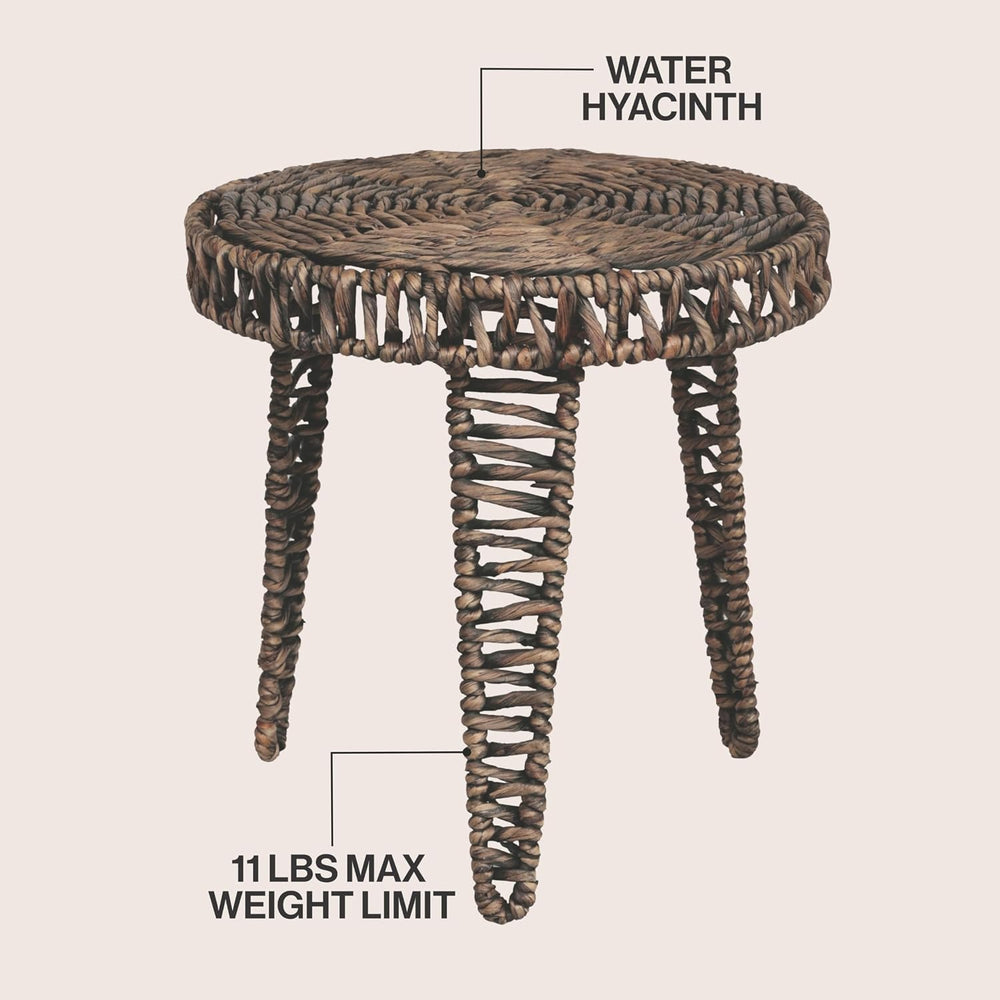 JONATHAN Y Amara 17" Round Handwoven Water Hyacinth End Table with Tripo...