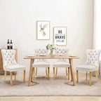 Velvet Upholstered Dining Chairs Set of 4, Modern Style Kitchen Side Chairs with Nailhead Trim and Gold Plated Leg, Metal Pulling Ring for Dining Room Living Room(Beige-Gold Plated Leg)