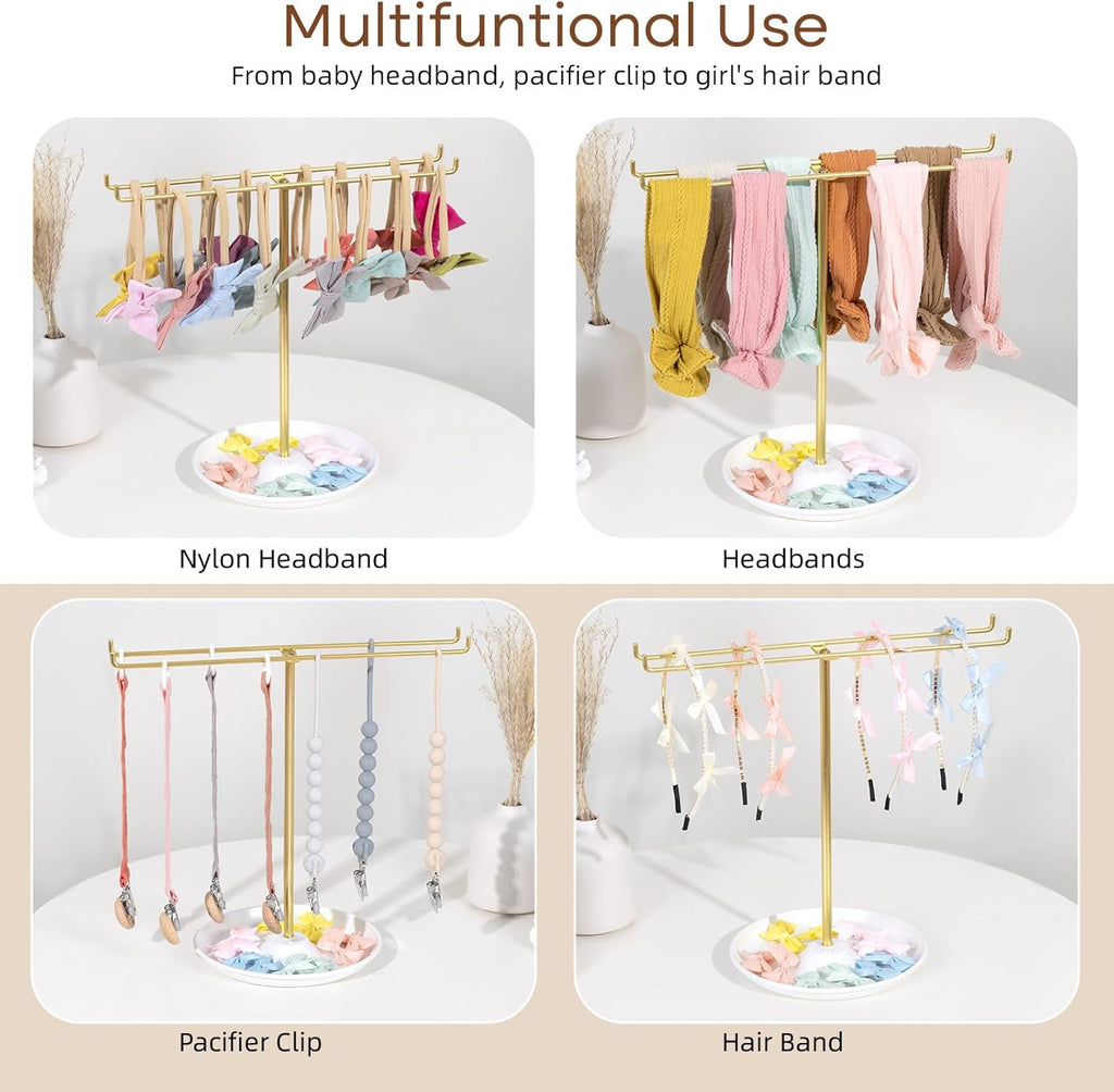 POVETIRE Baby Headband Holder Hair Bow Organizer for Girls,Metal Hair Ties Display Nylon Hairband Storage Head Wrap Stand Hair Accessories Organizer for Newborn Infant Toddler Kids