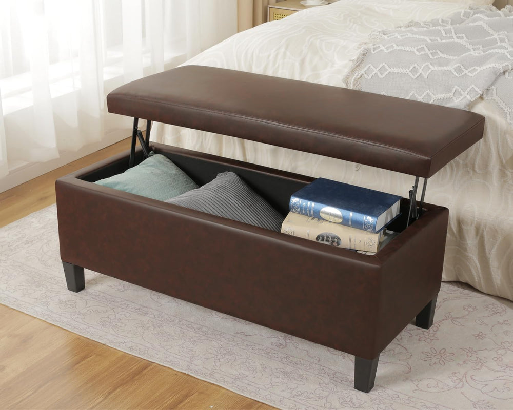 Adeco 42" Storage Leather Bench for Living Room – Black & Red Two-To...