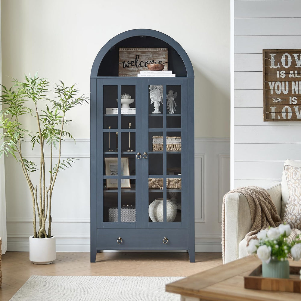 RowyPoey 71" Tall Arched Cabinet Bookshelf with Glass Door & Storage...