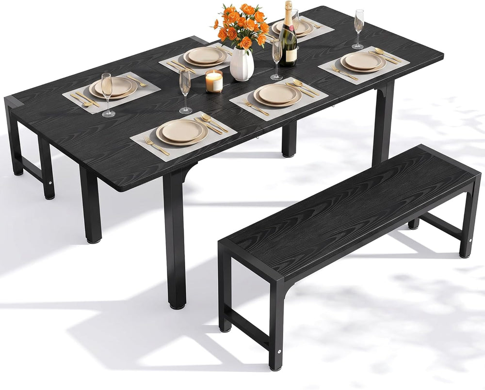 Ahomly 63“ Extendable Dining Table Set with 180° Smart-Flip Pivot, Black | Di...