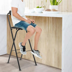 Tall Foldable Bar Chair with Backrest Soft Cushions, Sturdy Metal Frame, Portable Black Square Folding Stool Chairs for Camping Kitchen Home Office Bars 27.5 Inch