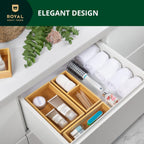 ROYAL CRAFT WOOD Luxury Bamboo Drawer Organizer Storage Box, Bin Set - Multi-Use Drawer Organizer for Kitchen, Bathroom, Office Desk, Makeup, Jewelry (3 Boxes)