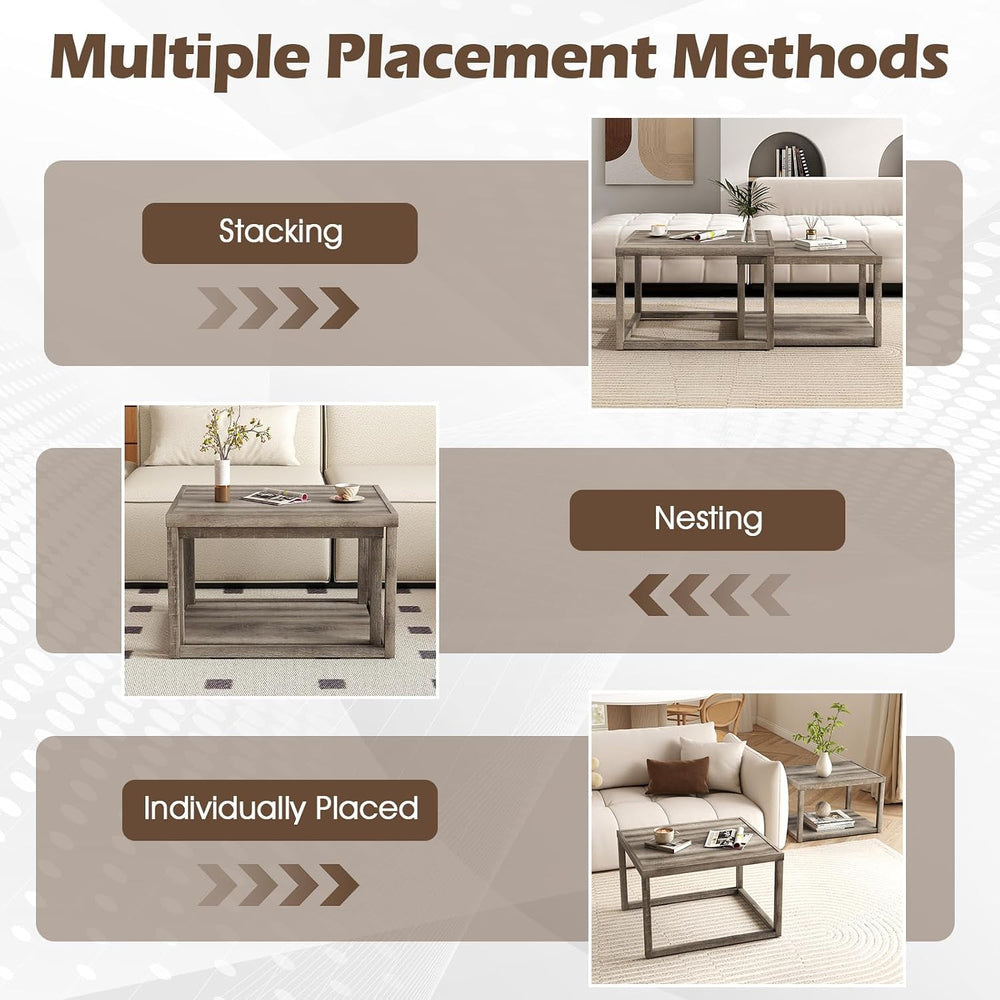 GOFLAME Nesting Coffee Tables Set of 2, Stackable Rectangular Center Table wi...