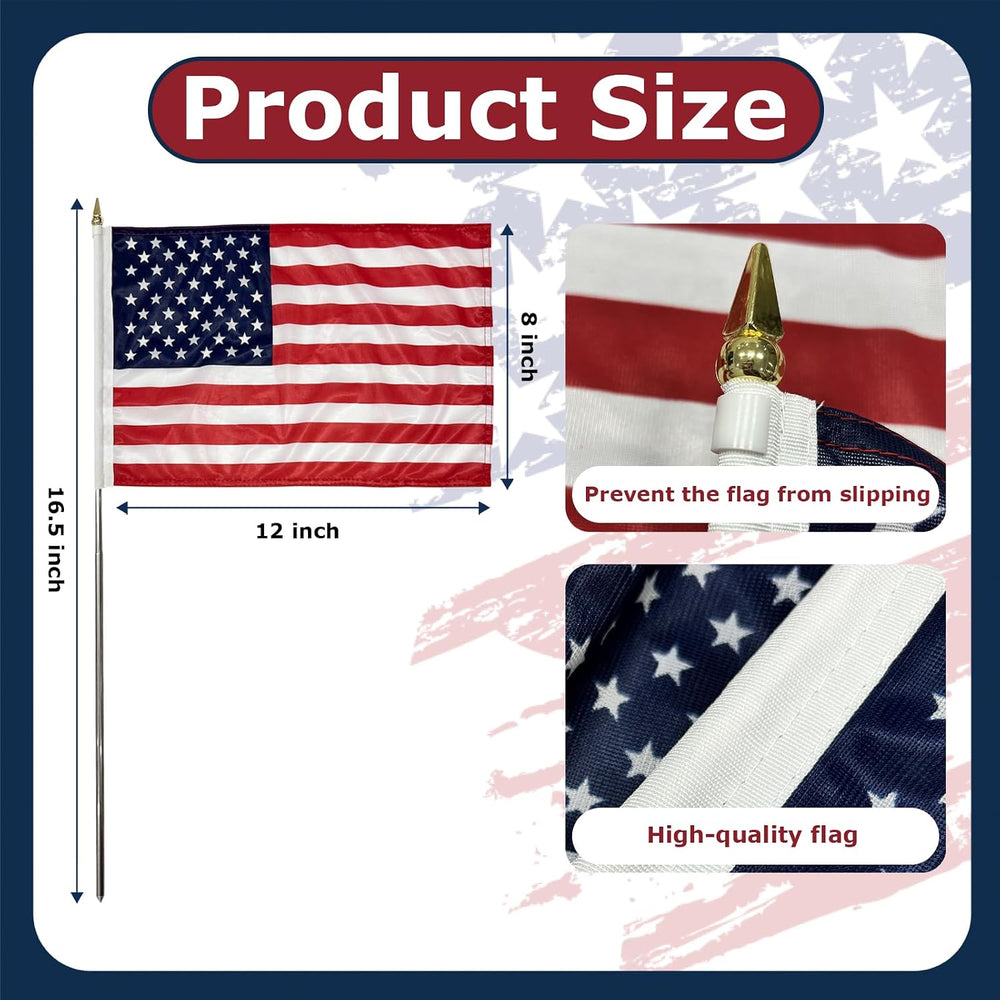 8x12 inch Small American Flags on Stick 12 Pcs for Yard Garden, Mini Hand Hel...