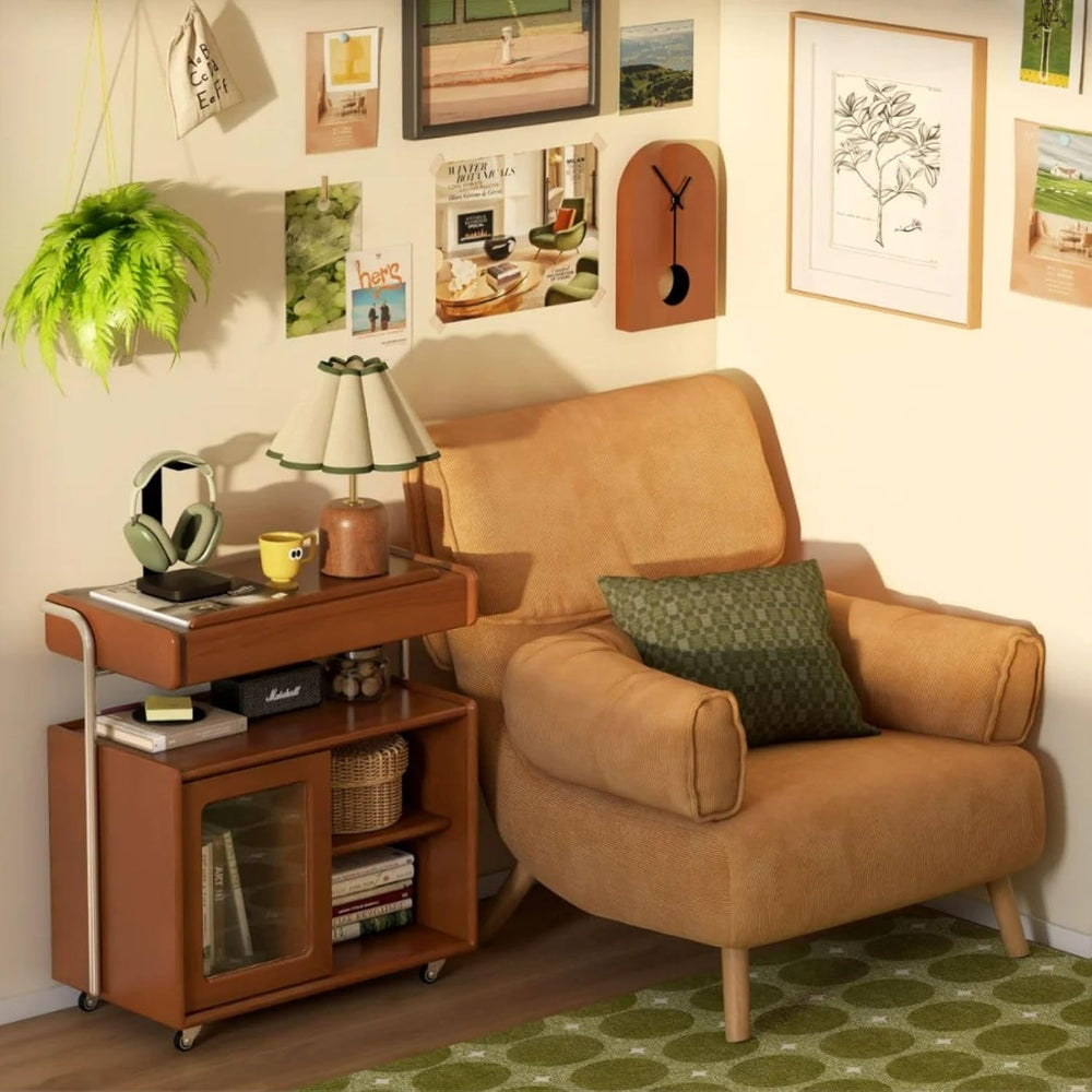 Solid Wood Storage Cabinet with Wheels, Lift Side Table with Adjustable Angle...