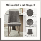 Dining Chairs Set of 2，Modern Channel Tufted Upholstered Dining Chairs with Silver Stainless Steel Legs, Comfortable Chenille Fabric Kitchen Chairs for Dining Room (Grey, 2pc)