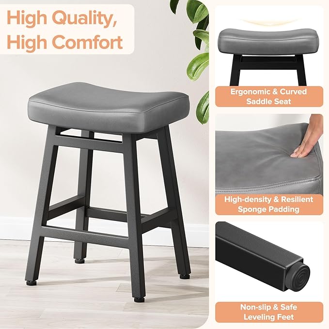Counter Height Bar Stools Set of 2, 24 Inch Barstools for Kitchen Counter, Ki...