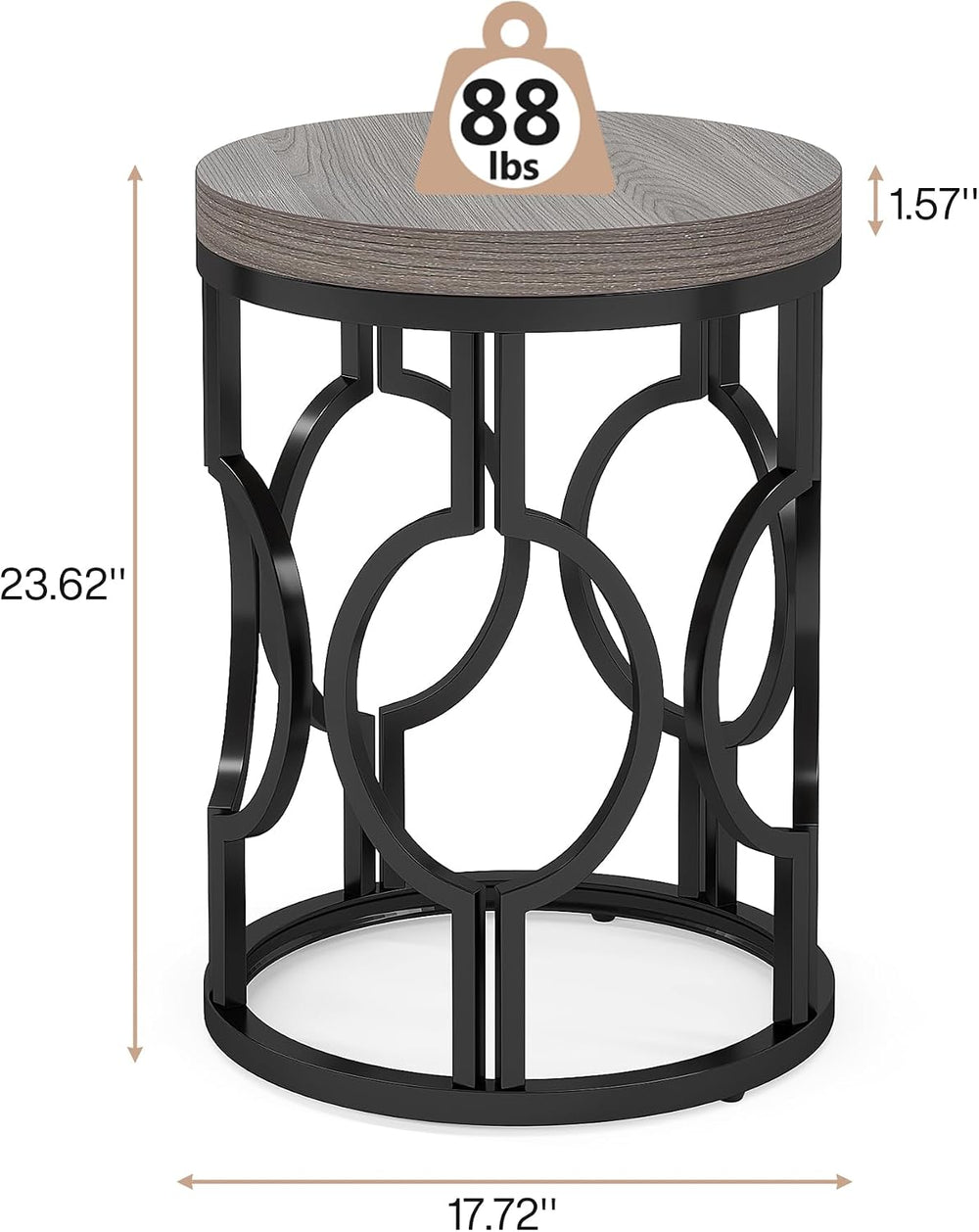 Tribesigns Round End Table, Industrial Side Table with Metal Hollow Frame, Sm...