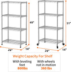 SINGAYE 4 Shelves Storage Shelf Wire Closet Bathroom Organizers Metal Pantry Kitchen Garage Shelving Unit Laundry Room Organization Home Rack Net Basket White with Wheels