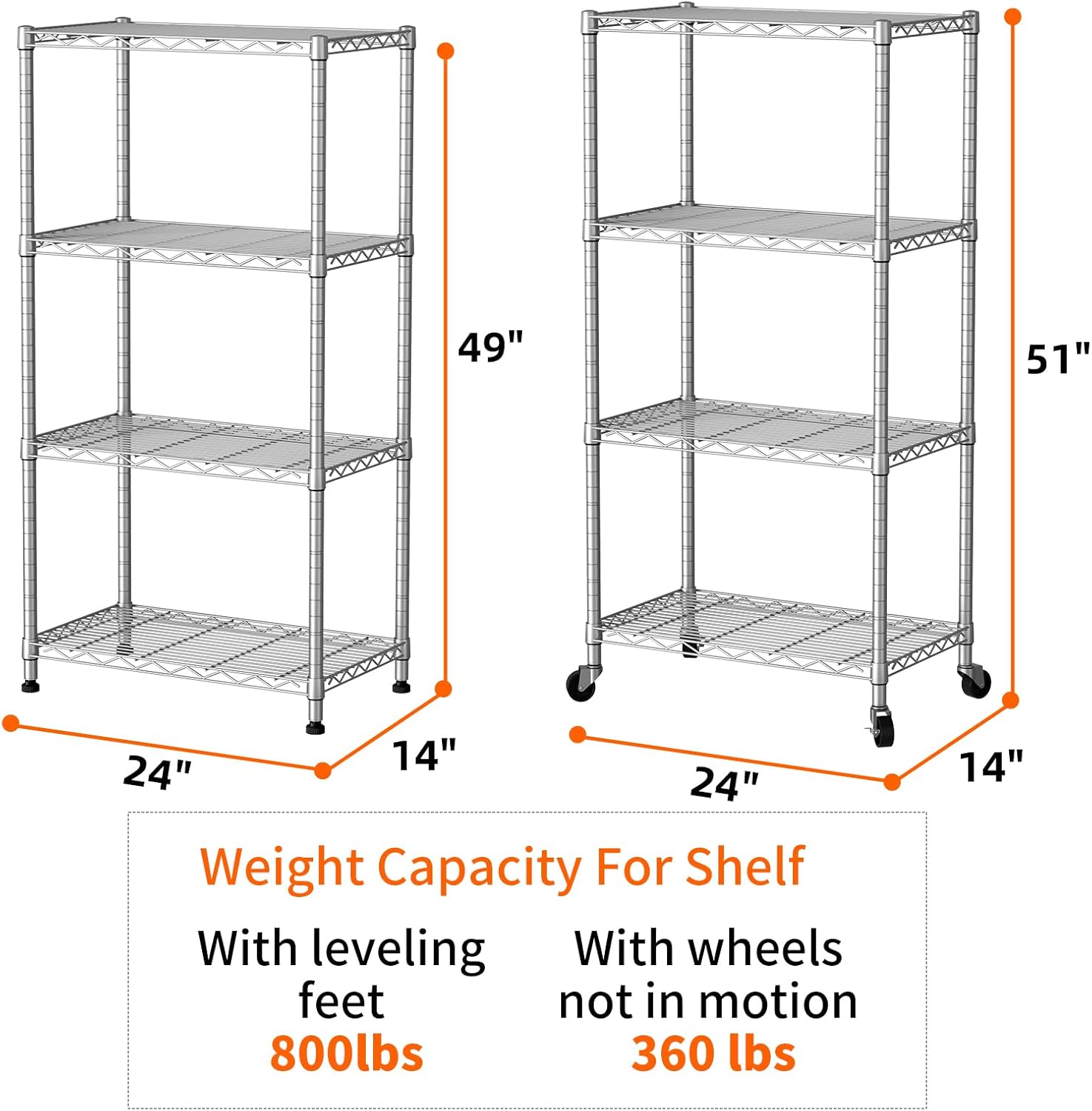 SINGAYE 4 Shelves Storage Shelf Wire Closet Bathroom Organizers Metal Pantry Kitchen Garage Shelving Unit Laundry Room Organization Home Rack Net Basket White with Wheels