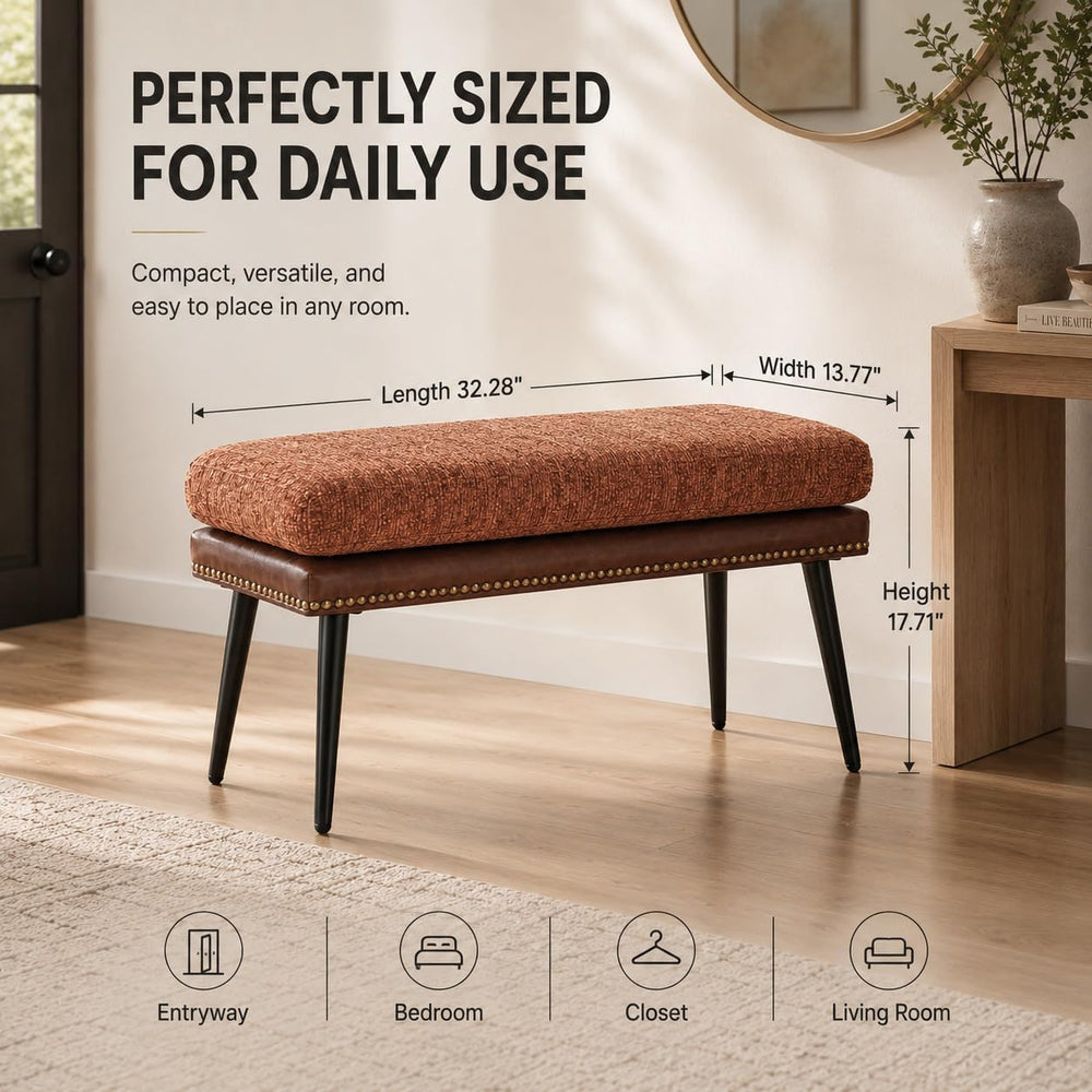 Forteek 32" Retro Upholstered Entryway Bench, Shoe Bench with Cushion | ...