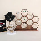 GemeShou hexagonal jewelry earring display stands for selling, wooden necklace jewelry organizer hanging, walnut earring hanger dangle holder for show, home decor【Jewelry shelf-Hexagon】