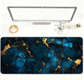 Blue Marble Gold Vein Mouse Pad – Large Extended Desk Mat 35.43 x 15.75 in – Elegant Navy Ink Texture with Metallic Cracks, Keyboard & Mouse Pad for Office & Gaming
