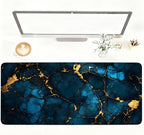 Blue Marble Gold Vein Mouse Pad – Large Extended Desk Mat 35.43 x 15.75 in – Elegant Navy Ink Texture with Metallic Cracks, Keyboard & Mouse Pad for Office & Gaming