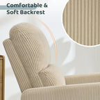 Swivel Rocker Recliner, Oversized Manual Nursery Glider Rocking Recliner Chair with Removable Cushion, Upholstered Corduroy Swivel Reclining Chair for Nursery Living Room Bedroom, Camel