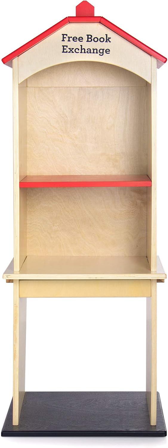 Guidecraft Free Library Exchange Book Stand: 3-Shelf Wooden Storage Bookcase,...