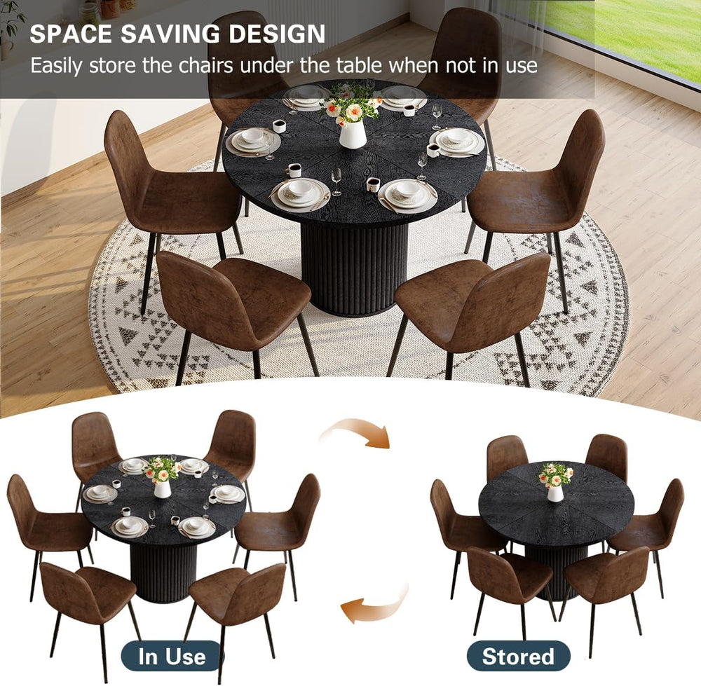 Round Dining Table Set for 6, Black Kitchen Table Set for 6 with 42''...