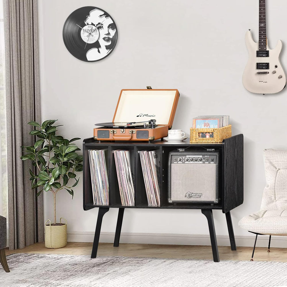 Lerliuo Record Player Stand with 4 Cabinet Holds Up to 220 Albums, Large Blac...