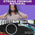 MIZGI Premium All Black Velvet Hangers with Black Hooks (50 Pack) Heavy Duty - Non Slip Felt Hangers - 360 Degree Swivel,Space Saving Clothes Hangers,Durable Strong Hanger for Suits,Coat