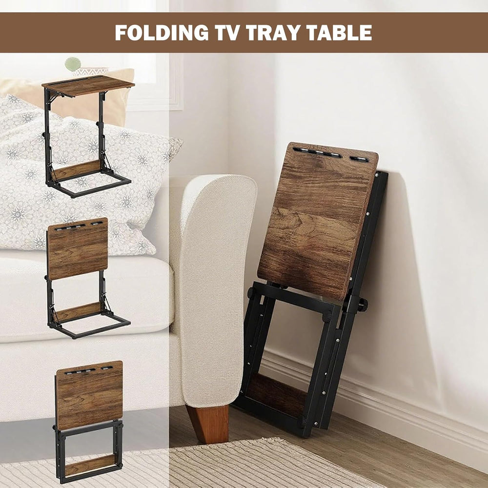 Folding TV Trays Set of 2 , Adjustable Height TV Trays for Eating on Couch | ...