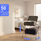 USTECH Double-Tier Luggage Rack – Foldable Suitcase Stand with Lower Shelf, Easy Assembly Metal Frame for Guest Room, Bedroom, Hotel, or Closet Storage