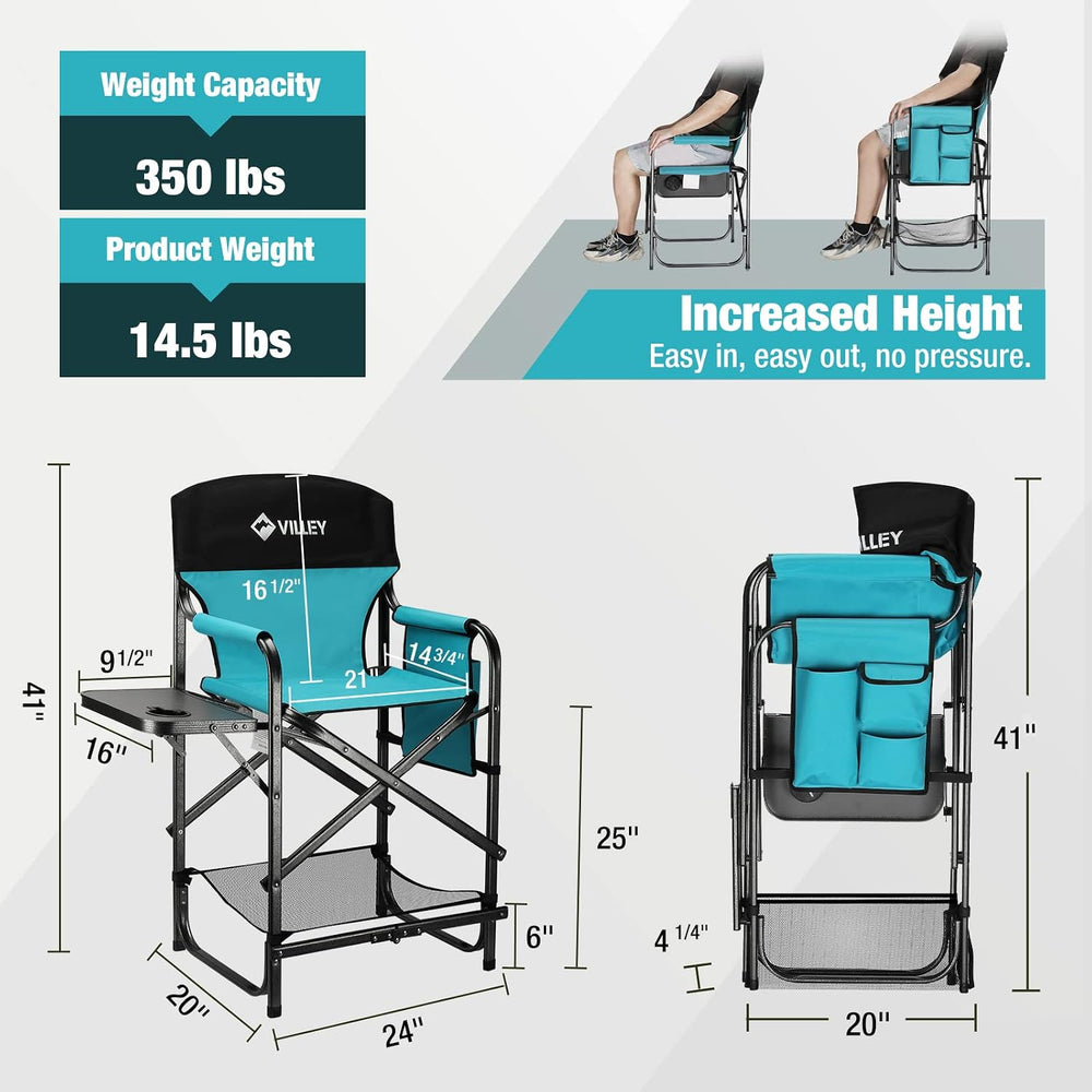VILLEY Tall Directors Chair, Folding Camping Chair with Footrest | Heavy Duty...
